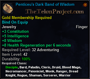 In-game tooltip for Penticeu's Dark Band of Wisdom