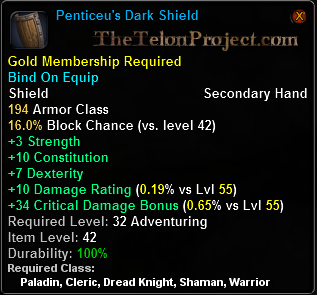 In-game tooltip for Penticeu's Dark Sheild