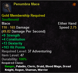In-game tooltip for Penumbra Mace