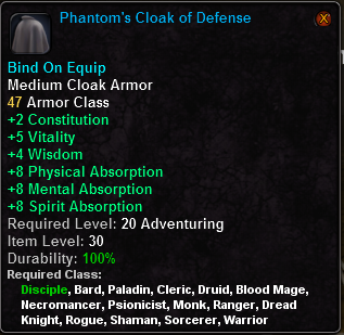 In-game tooltip for Phantom s Cloak of Defense