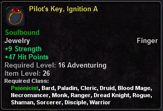 In-game tooltip for Pilot's Key, Ignition A