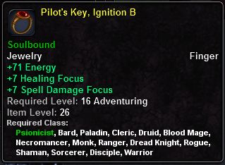 In-game tooltip for Pilot's Key, Ignition B