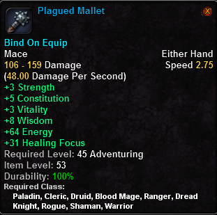 In-game tooltip for Plagued Mallet
