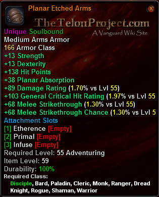 In-game tooltip for Planar Etched Arms