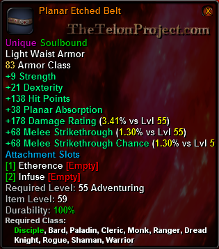 In-game tooltip for Planar Etched Belt