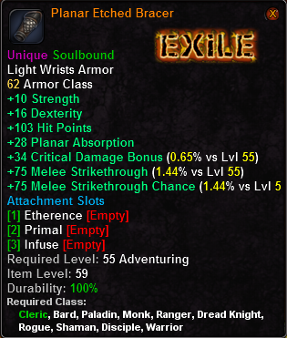 In-game tooltip for Planar Etched Bracer