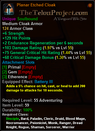 In-game tooltip for Planar Etched Cloak
