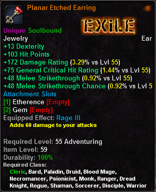 In-game tooltip for Planar Etched Earring