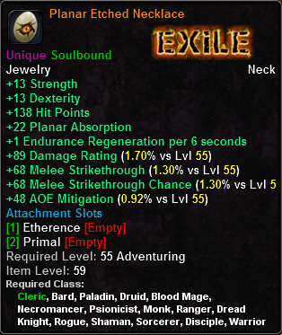 In-game tooltip for Planar Etched Necklace