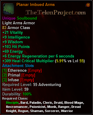In-game tooltip for Planar Imbued Arms