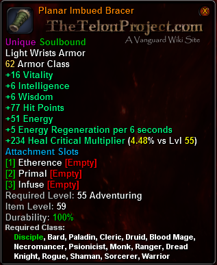 In-game tooltip for Planar Imbued Bracer