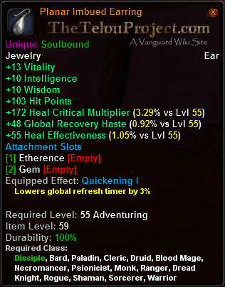 In-game tooltip for Planar Imbued Earring
