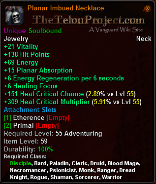 In-game tooltip for Planar Imbued Necklace