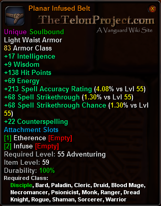 In-game tooltip for Planar Infused Belt