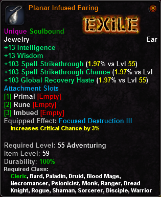 In-game tooltip for Planar Infused Earing