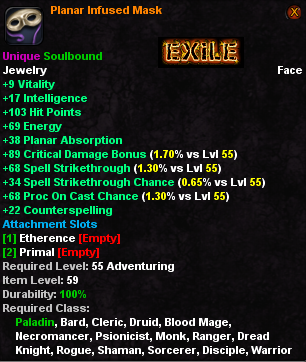 In-game tooltip for Planar Infused Mask