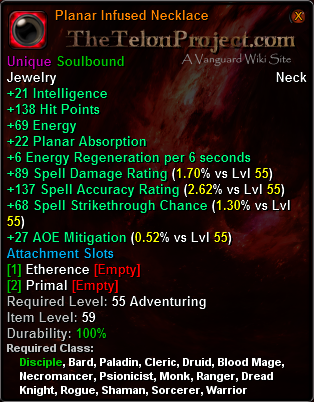 In-game tooltip for Planar Infused Necklace