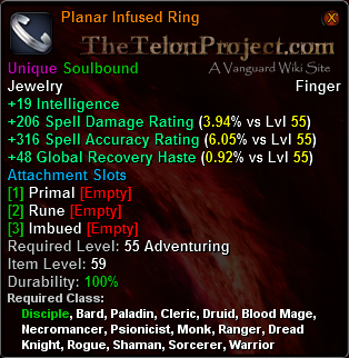 In-game tooltip for Planar Infused Ring