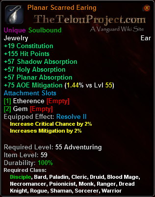 In-game tooltip for Planar Scarred Earring