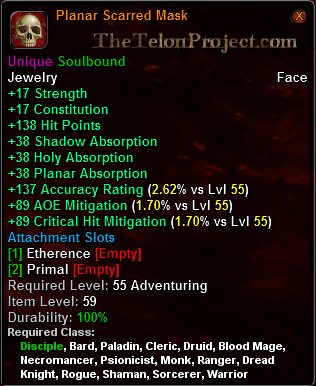 In-game tooltip for Planar Scarred Mask