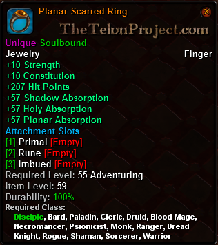 In-game tooltip for Planar Scarred Ring
