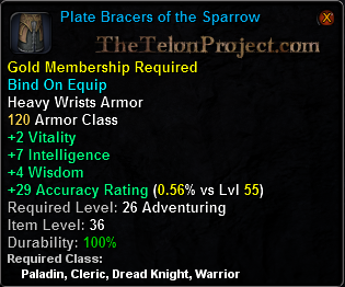 In-game tooltip for Plate Bracers of the Sparrow