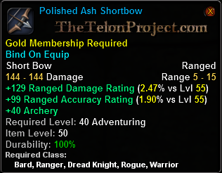 In-game tooltip for Polished Ash Shortbow