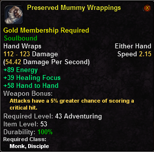 In-game tooltip for Preserved Mummy Wrappings