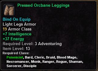 In-game tooltip for Pressed Orcbane Leggings