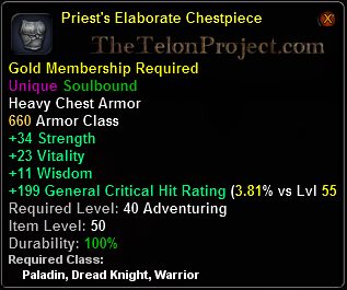 In-game tooltip for Priest's Elaborate Chestpiece