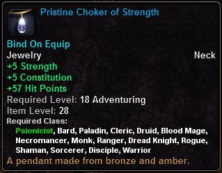 In-game tooltip for Pristine Choker Of Strength