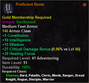 In-game tooltip for Proficient Boots