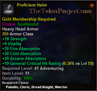 In-game tooltip for Proficient Helm