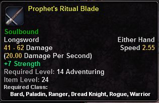 In-game tooltip for Prophet's Ritual Blade