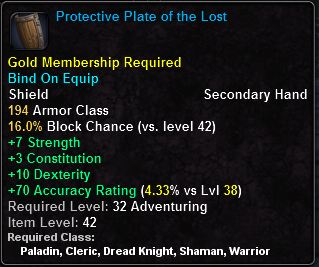 In-game tooltip for Protective Plate of the Lost