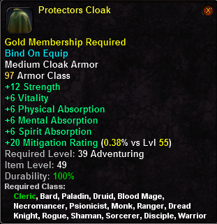 In-game tooltip for Protectors Cloak