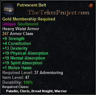 In-game tooltip for Putrescent Belt