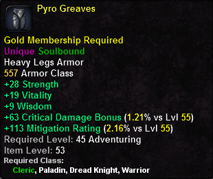 In-game tooltip for Pyro Greaves