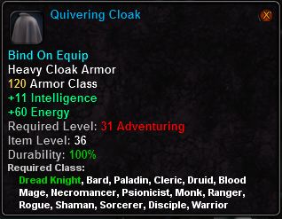 In-game tooltip for Quivering Cloak