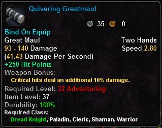 In-game tooltip for Quivering Greatmaul