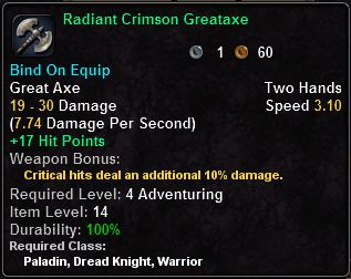 In-game tooltip for Radiant Crimson Greataxe