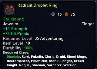 In-game tooltip for Radiant Droplet Ring