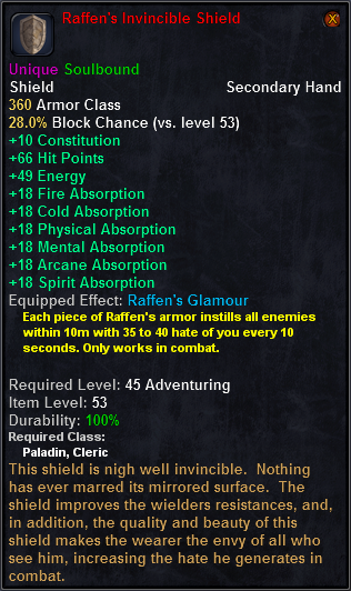 In-game tooltip for Raffen s_Invincible_Shield