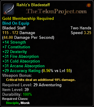 In-game tooltip for Rahlz's Bladestaff