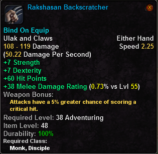 In-game tooltip for Rakshasan Backscratcher