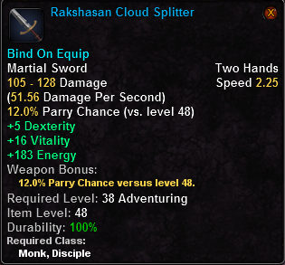 In-game tooltip for Rakshasan Cloud Splitter
