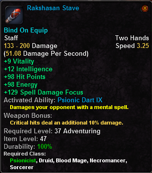 In-game tooltip for Rakshasan Stave