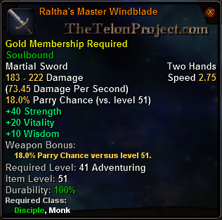 In-game tooltip for Raltha s Master Windblade