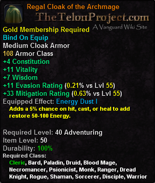 In-game tooltip for Regal Cloak of the Archmage