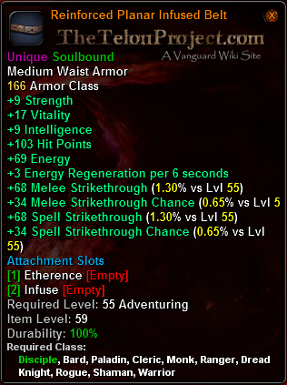 In-game tooltip for Reinforced Planar Infused Belt